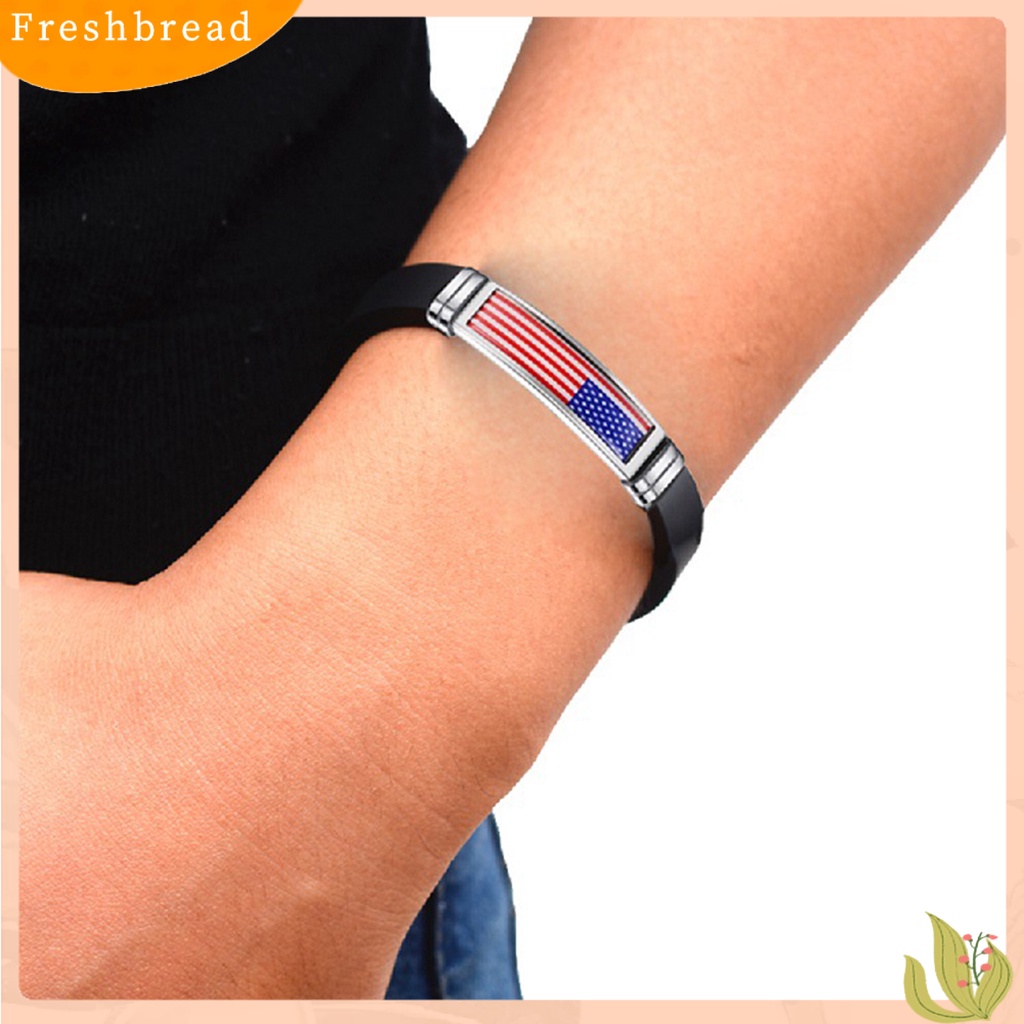 &lt; Freshbread &gt; Gelang Silikon Adjustable Geometris Patriotic Commemorative Nyaman Dekorasi Piala Dunia Stainless Steel Pria Wanita Bendera Gelang Fashion Perhiasan Untuk Pemandangan Permainan