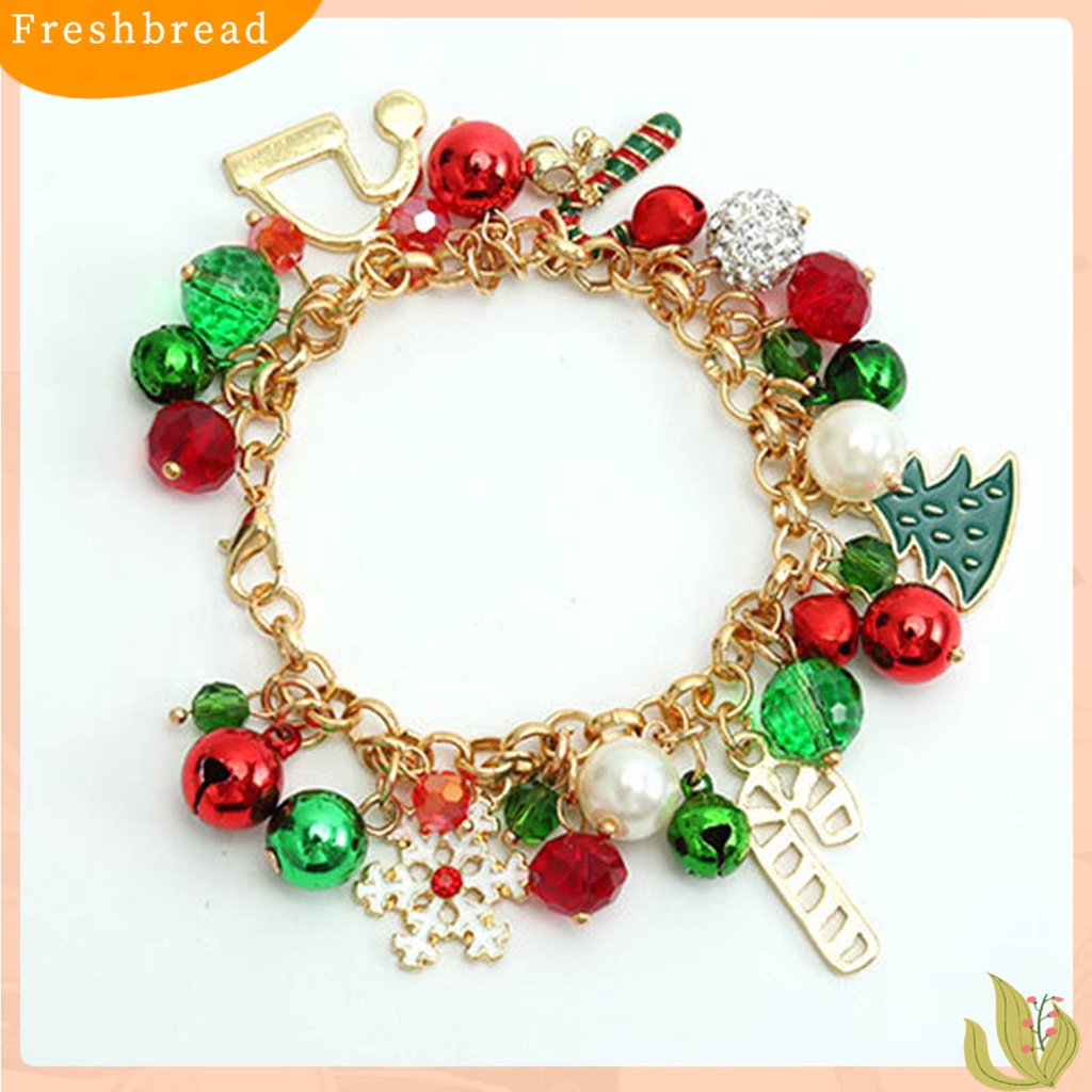 &lt; Freshbread &gt; Gelang Natal Alloy Bell Kristal Imitasi Snowflake Gelang Pohon Natal Untuk Pesta