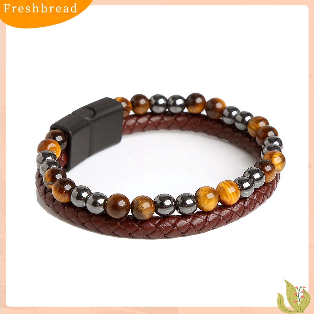 &lt; Freshbread &gt; Gelang Pria Alloy Gesper Double Layer Perhiasan Handmade Gelang Manik-Manik Untuk Pantai