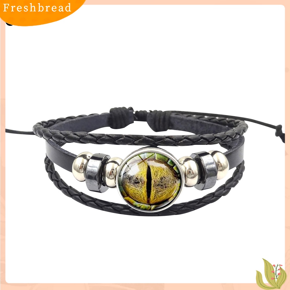 &lt; Freshbread &gt; Unisex Vintage Perhiasan Hadiah Liontin Mata Hewan Multi Layers Kepang Tali Gelang