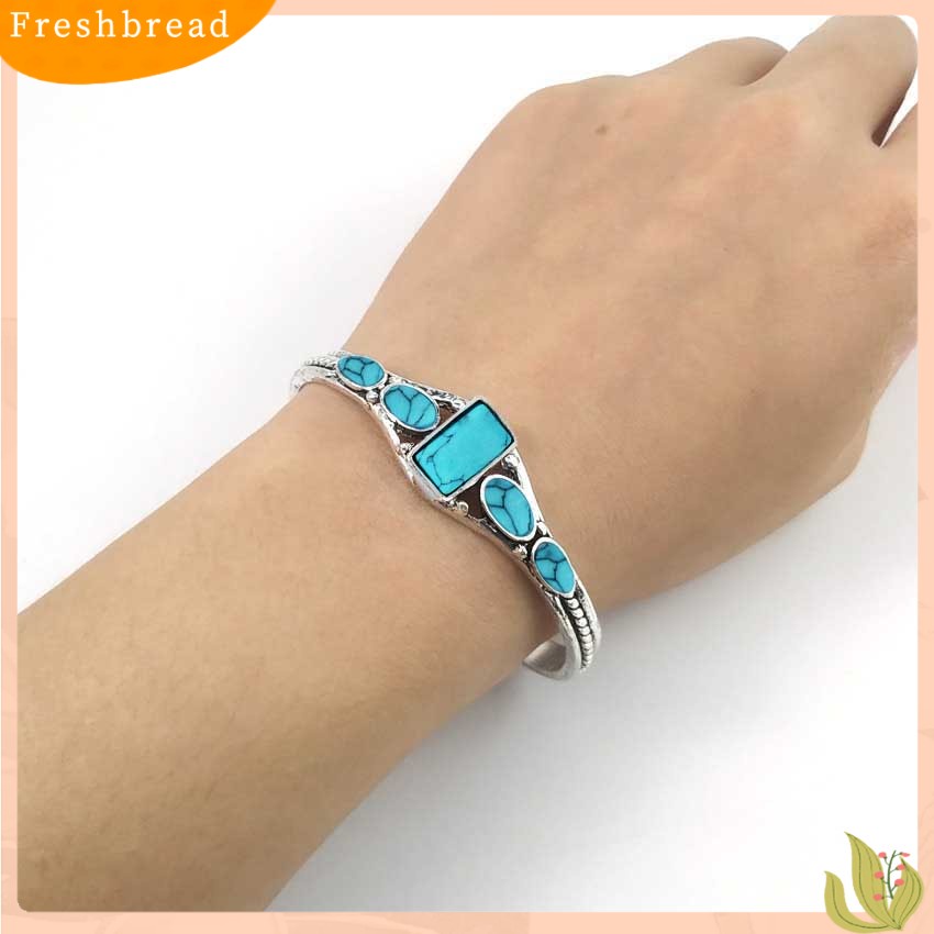 &lt; Freshbread &gt; Pembukaan Ukir Berongga Keluar Manset Gelang Vintage Turquoises Wanita Bangle Aksesoris Fashion