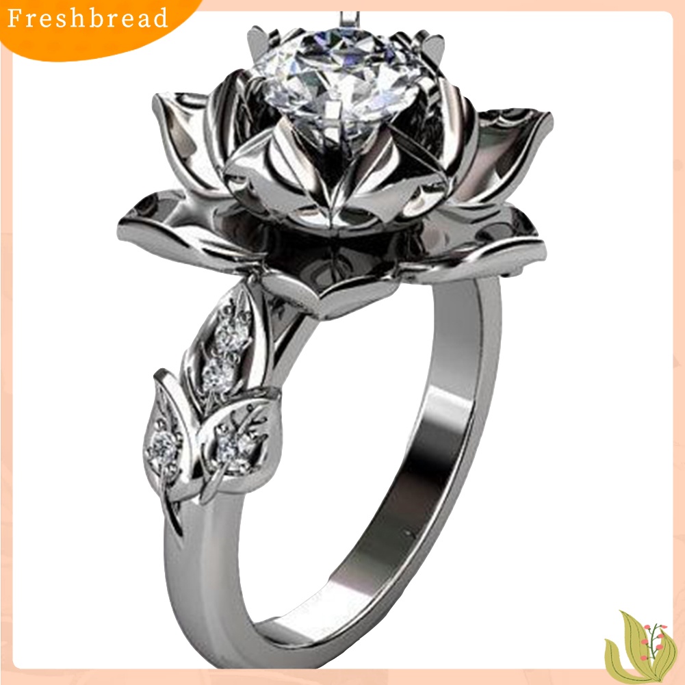 &lt; Freshbread &gt; Vintage Wanita Berlian Imitasi Bertatahkan Air Lily Bunga Jari Cincin Pesta Perhiasan Hadiah