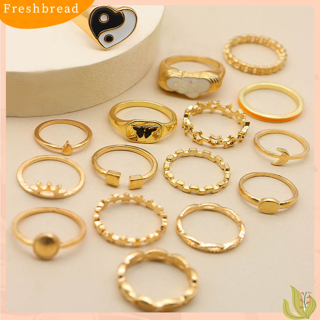 &lt; Freshbread &gt; 16 Pcs Knuckle Rings Yin Yang Multi Bentuk Wanita Indah Stackable Finger Rings Perhiasan Hadiah