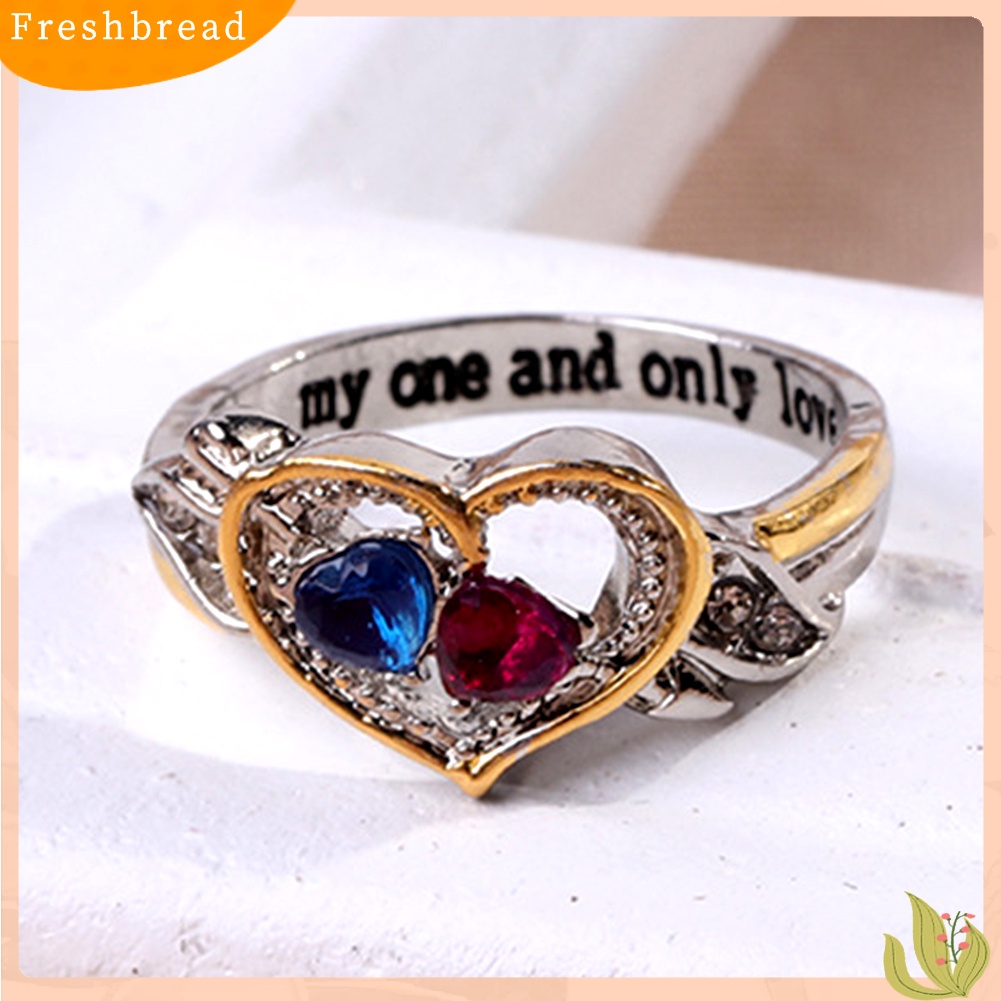 &lt; Freshbread &gt; Wanita Berlian Imitasi Cinta Hati Paduan Fashion Cincin Perhiasan Hadiah Untuk Hari Kasih Sayang