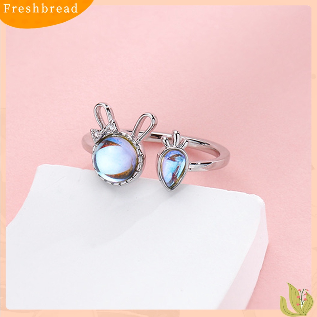 &lt; Freshbread &gt; Wanita Cincin Shiny Faux Moonstone Animal Element Desain Bukaan Dapat Disesuaikan Hadiah Hias Kelinci Kecil Lobak Jari Cincin Perhiasan Pesta Untuk Pacaran