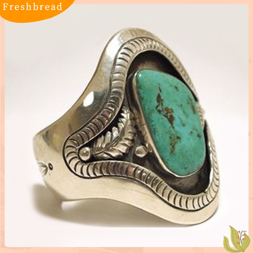 &lt; Freshbread &gt; Vintage Daun Imitasi Turquoise Alloy Ukiran Unisex Jari Cincin Pesta Perhiasan Hadiah