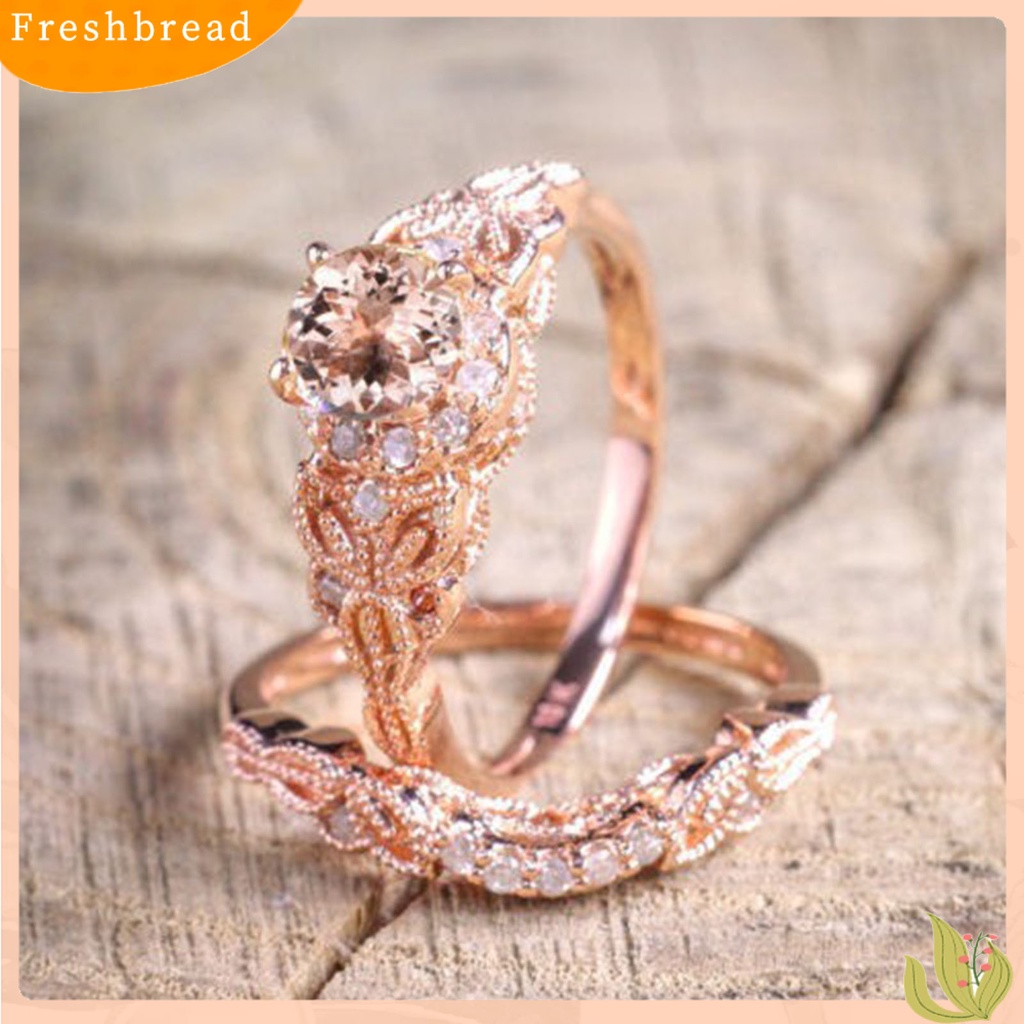 &lt; Freshbread &gt; 2Pcs Cincin Tunangan Cantik Indah Berlian Imitasi Elegan Cincin Pasangan Untuk Anniversary