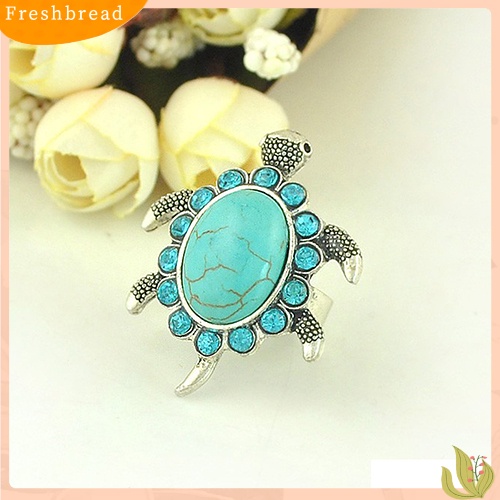 &lt; Freshbread &gt; Fashion Wanita Pirus Pola Kura Biru Berlian Imitasi Bertatahkan Jari Cincin