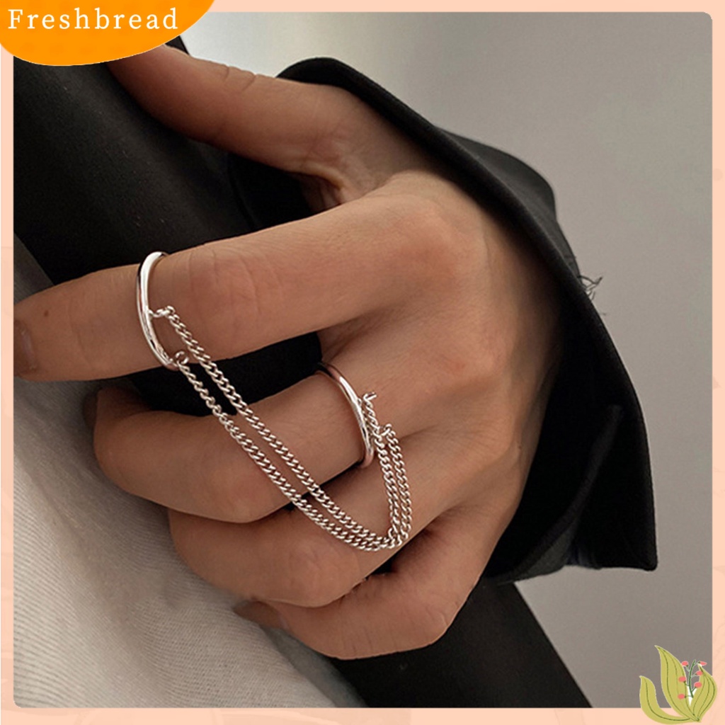 &lt; Freshbread &gt; Cincin Rantai Jari Ganda Dapat Ditumpuk Adjustable Unisex Dua Lapisan Pembukaan Rantai Cincin Perhiasan Hadiah