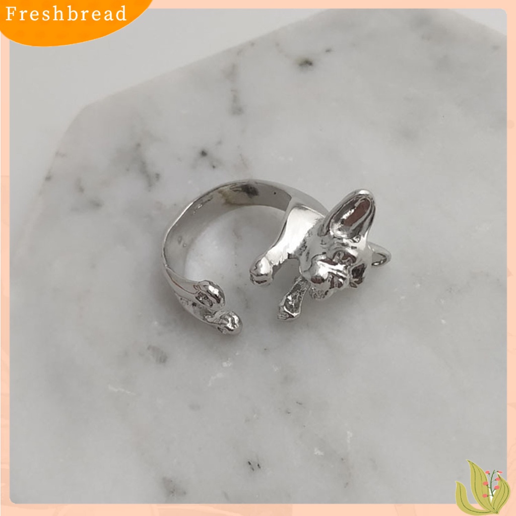 &lt; Freshbread &gt; Cincin Jari Bentuk Indah Warna Hidup Bahan Alloy Vintage French Bulldog Ring Wedding Band Untuk Lady