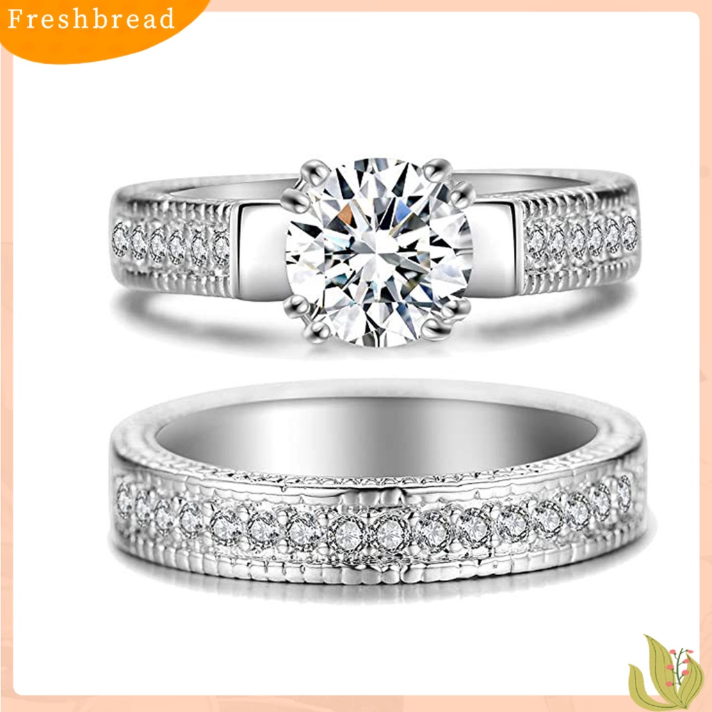 &lt; Freshbread &gt; 2Pcs Cincin Couple Bentuk Geometri Cubic Zirconia Pria Wanita Shiny All Match Rings Untuk Pernikahan