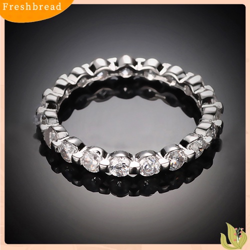 &lt; Freshbread &gt; Wanita Fashion Cubic Zirconia Berlian Imitasi Pesta Pertunangan Eternity Band Ring