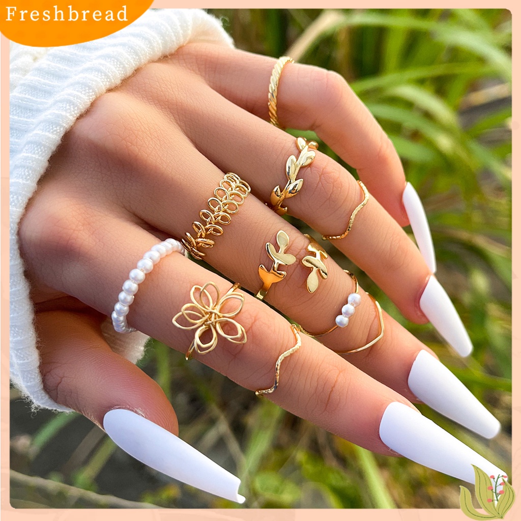 &lt; Freshbread &gt; 10Pcs Cincin Jari Hollow Out Bunga Wanita Bohemian Electroplating Knuckle Rings Untuk Pesta