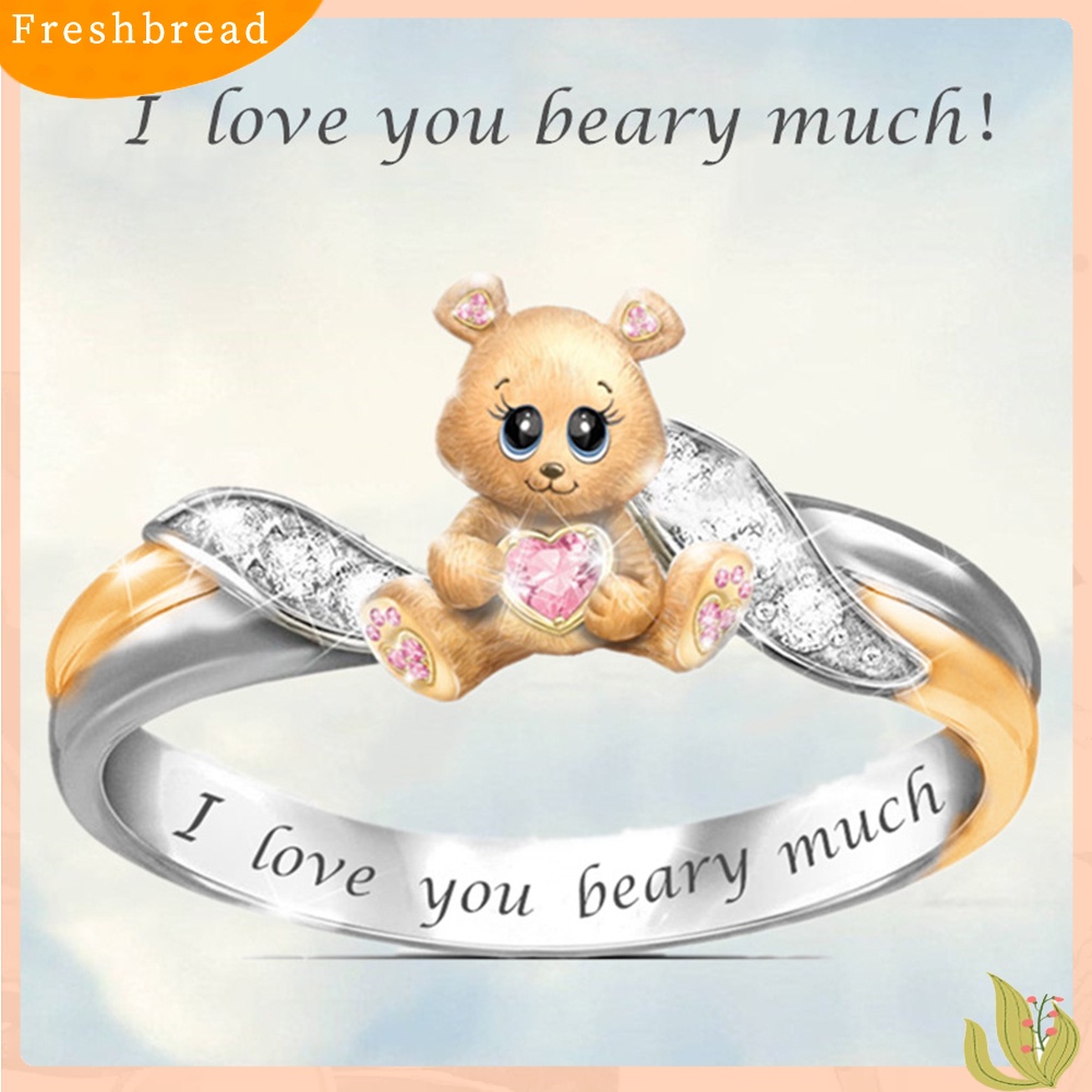 &lt; Freshbread &gt; Fashion Indah Bentuk Beruang Berlian Imitasi Huruf Desain Ukiran Cincin Perhiasan Hadiah