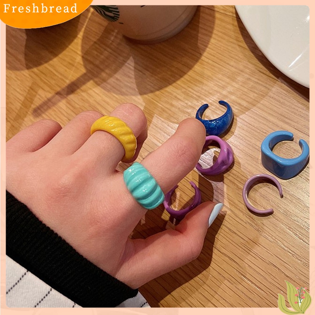 &lt; Freshbread &gt; Wanita Dicat Tangan Stackable Resin Geometris Tidak Teratur Cincin Pembukaan Warna Permen Untuk Tanggal