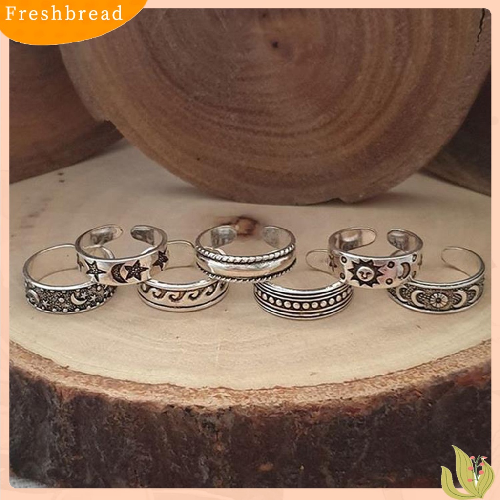 &lt; Freshbread &gt; 7Pcs Cincin Jari Kaki Bulan Bintang Opening Jewelry Bohemian Electroplating Toe Rings Untuk Pantai