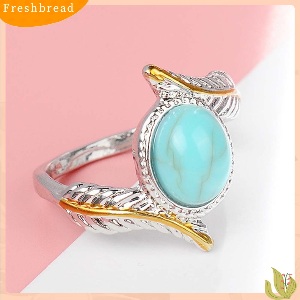 &lt; Freshbread &gt; Vintage Two Tone Twist Leaf Faux Turquoise Cincin Wanita Pernikahan Pertunangan Perhiasan