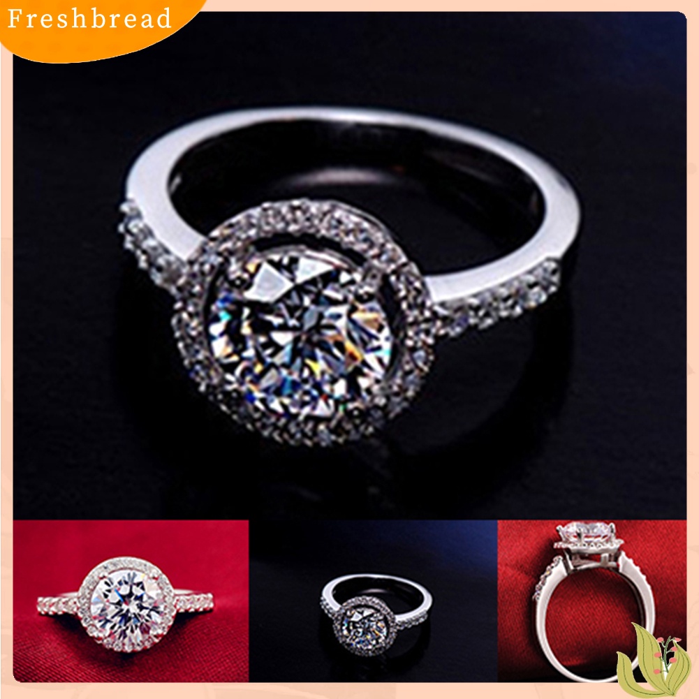 &lt; Freshbread &gt; Cincin Tunangan Kawin Sterling Silver Cubic Zirconia925 Ukuran 6-10