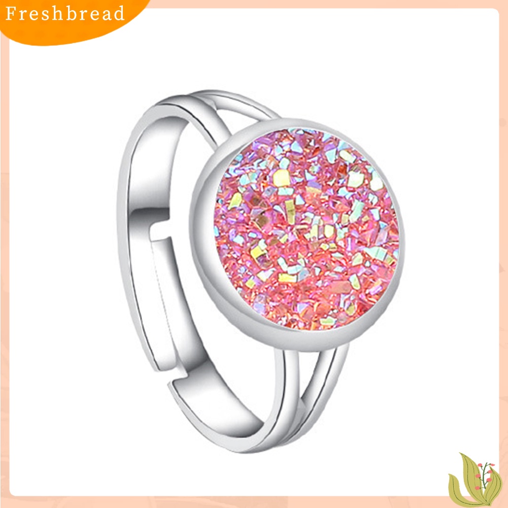 &lt; Freshbread &gt; Fashion Wanita Bulat Pelangi Druzy Terbuka Jari Cincin Adjustable Pesta Perhiasan Hadiah