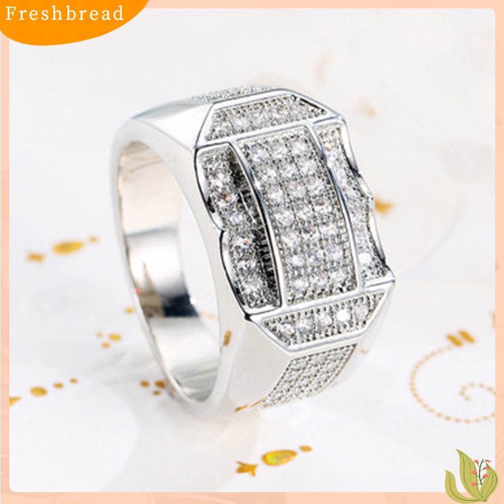 &lt; Freshbread &gt; Fashion Pria Berlian Imitasi Bertatahkan Geometris Jari Cincin Hadiah Perhiasan Pesta Pernikahan