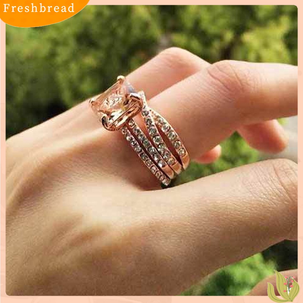 &lt; Freshbread &gt; Wanita Cincin Multilayer Perhiasan Persegi Berkilau Fashion Penampilan Cincin Jari Untuk Pernikahan