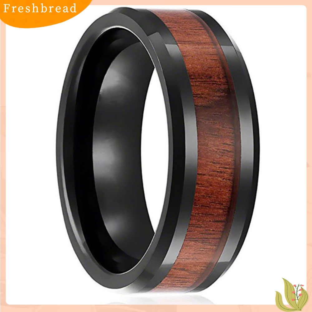 &lt; Freshbread &gt; Fashion Pria Wanita Kreatif Pita Lebar Kayu Cincin Baja Titanium Ukuran 6-12