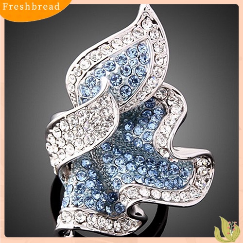 &lt; Freshbread &gt; Wanita Daun Berlapis Emas 9K Kristal Berlian Imitasi Hias Cocktail Cincin Hadiah Perhiasan