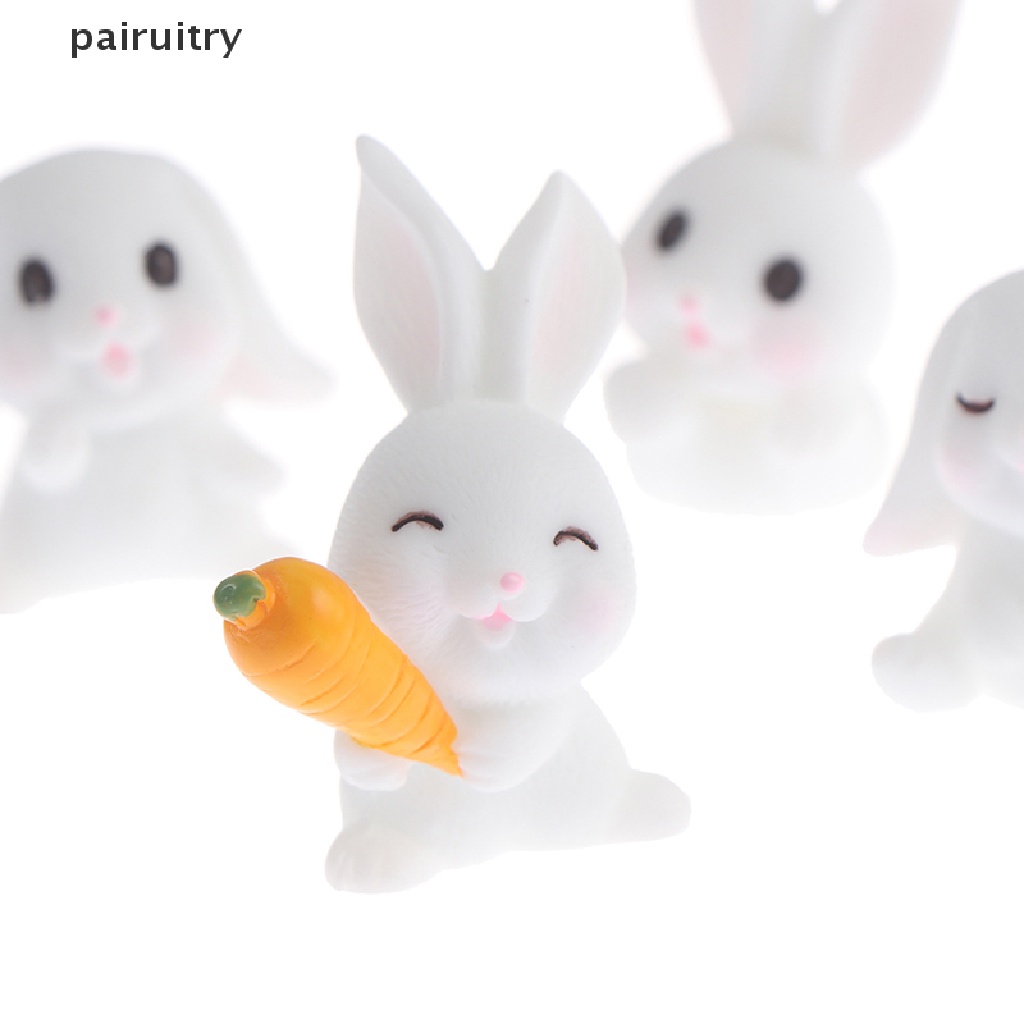 Prt 4Pcs Easter Rabbit Carrot Miniatur Dekorasi Taman Mini Bunny Paskah Cupcake Decor PRT