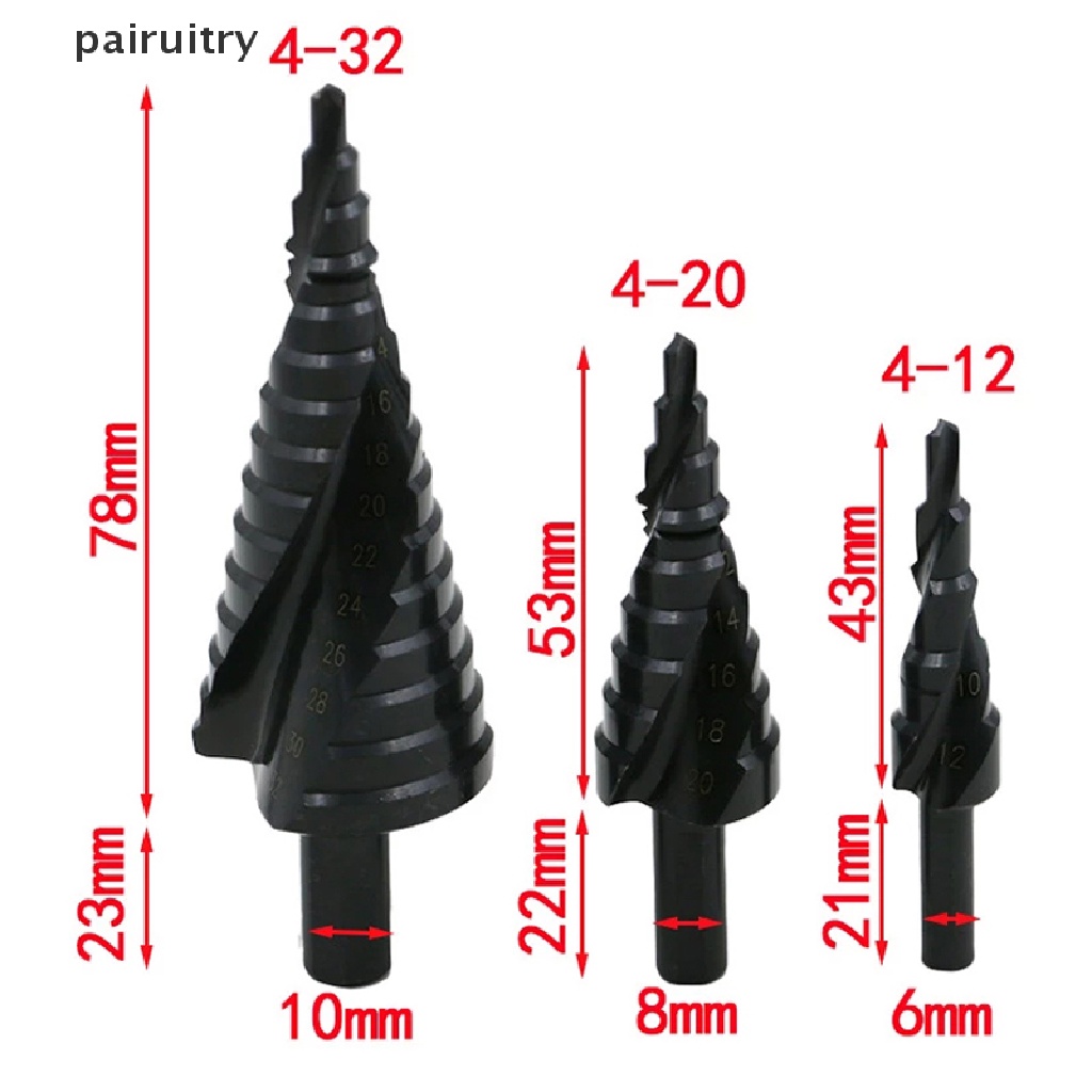 Prt 3PCS/Set 4-32MM HSS Cobalt Step Stepped Mata Bor Set Lubang Spiral Nitrogen PRT