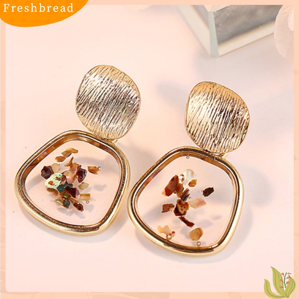 &lt; Freshbread &gt; Wanita Pecah Shell Bulat Trapesium Geometris Menjuntai Telinga Stud Earrings Perhiasan