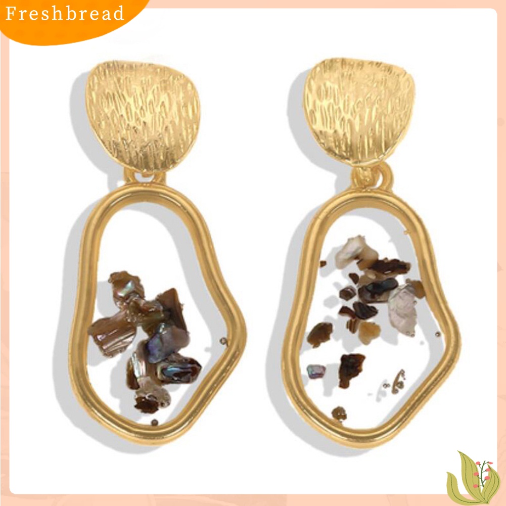 &lt; Freshbread &gt; Wanita Pecah Shell Bulat Trapesium Geometris Menjuntai Telinga Stud Earrings Perhiasan