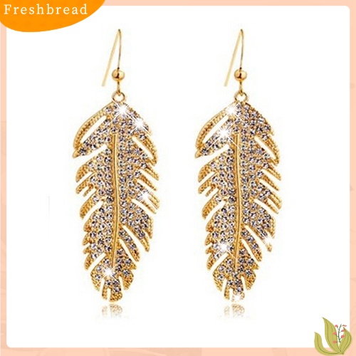 &lt; Freshbread &gt; Wanita Retro Boho Alloy Bulu Berlian Imitasi Eardrops Pesta Kait Menjuntai Anting