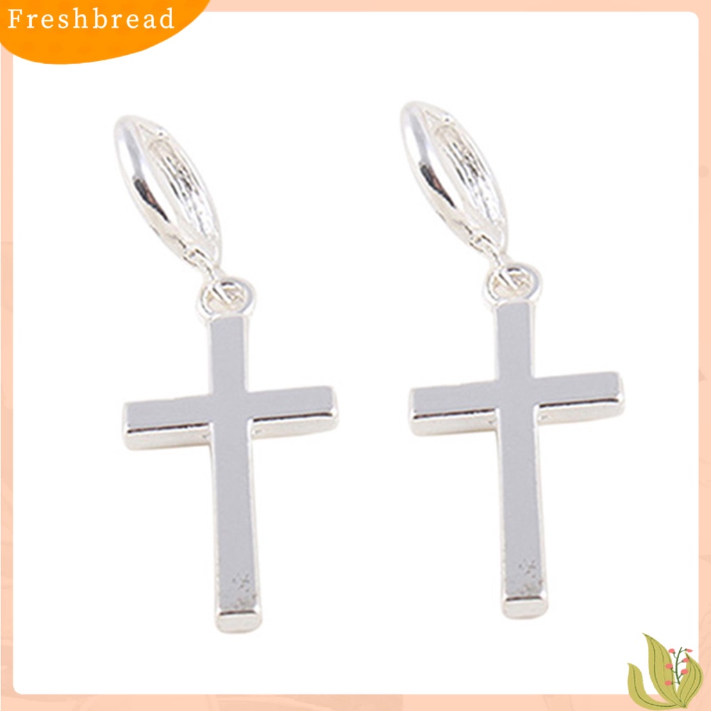 &lt; Freshbread &gt; Anting Indah Bahan Alloy Pudar Permukaan Halus Bentuk Salib Perhiasan Wanita Untuk Pesta
