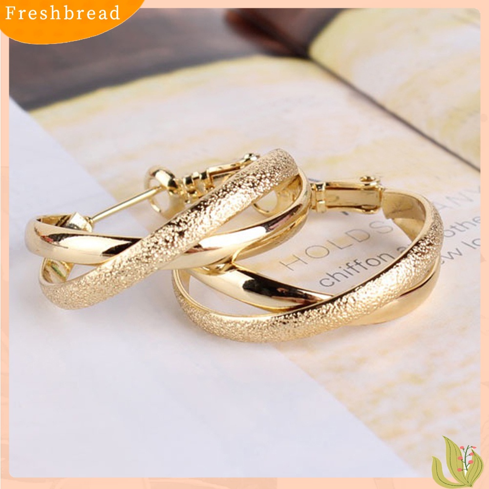 &lt; Freshbread &gt; Wanita Vintage Berongga Geometris Salib Klip Hoop Anting Lingkaran Perhiasan Hadiah
