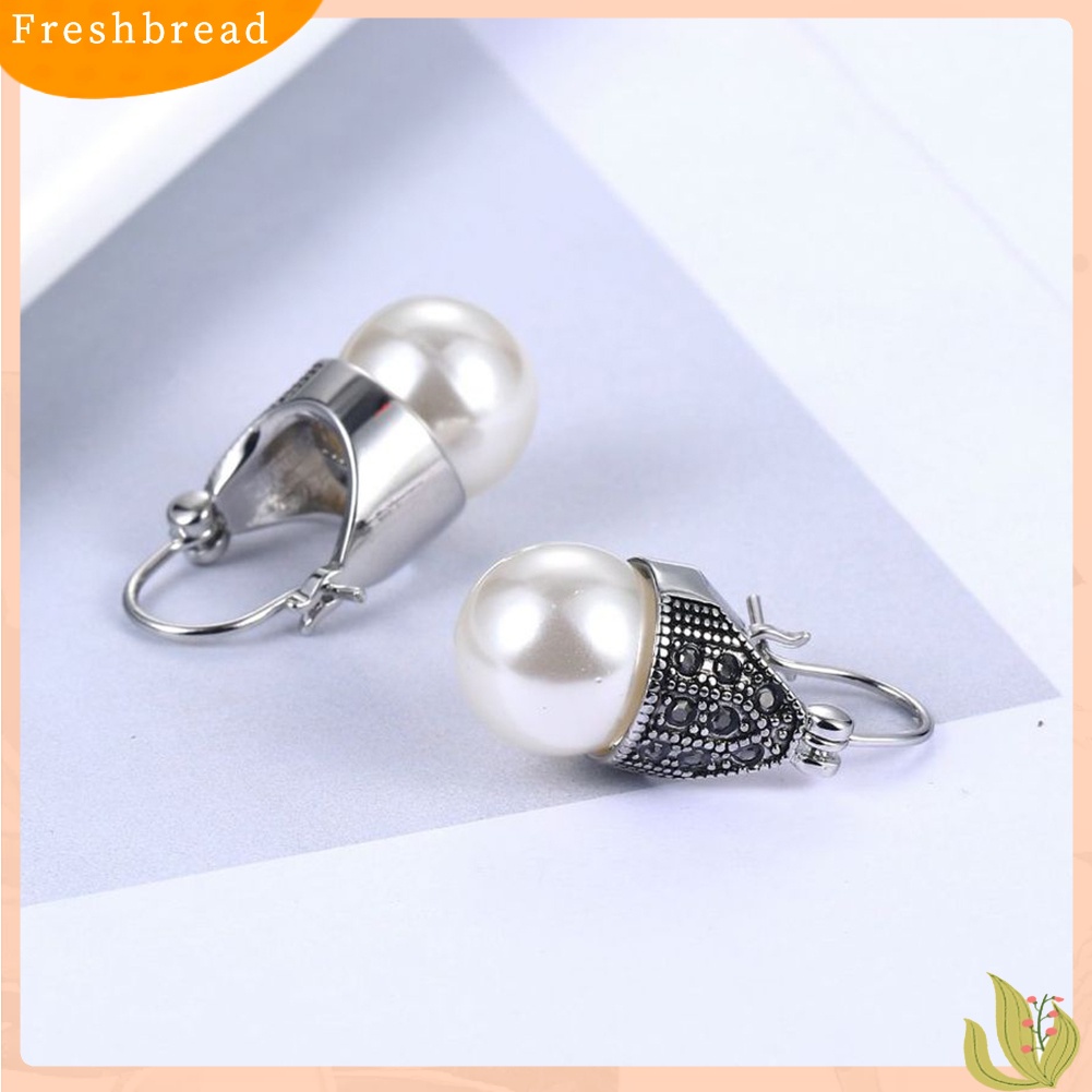 &lt; Freshbread &gt; Wanita Vintage Cubic Zirconia Hias Mutiara Imitasi Liontin Anting Perhiasan Hadiah