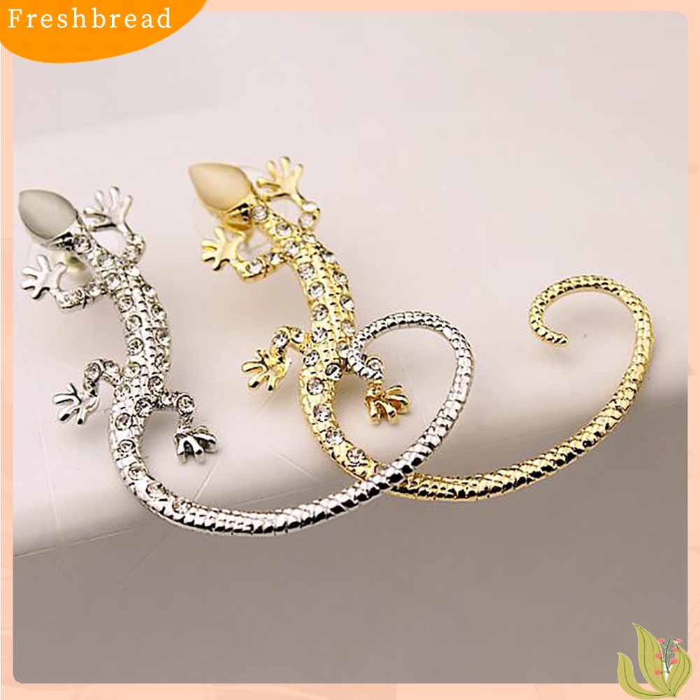 &lt; Freshbread &gt; Wanita Fashion Gothic Punk Berlian Imitasi Tokek Cicak Telinga Manset Stud Klip Anting