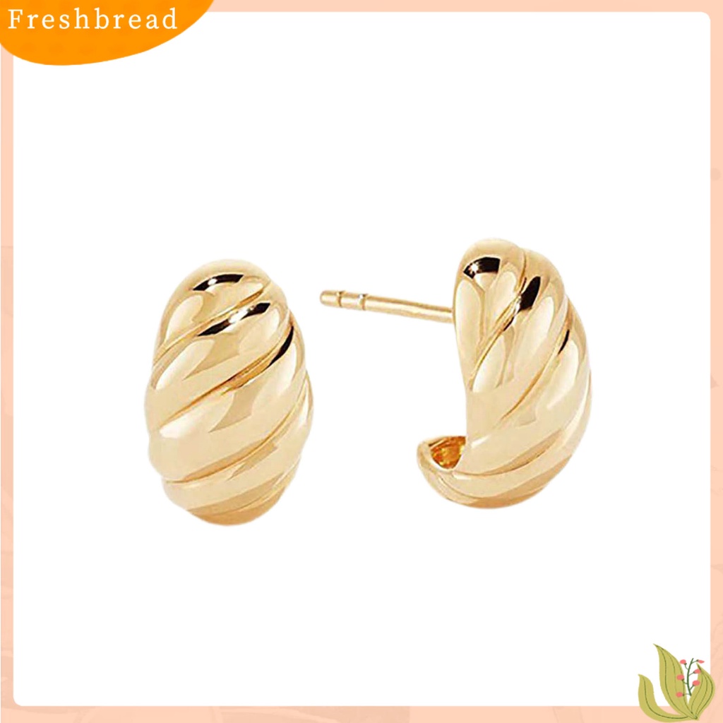 &lt; Freshbread &gt; 1pasang Anting Pejantan Kepribadian Berkilau Berlapis Emas Vintage Croissant Piercing Earrings Perhiasan Aksesori