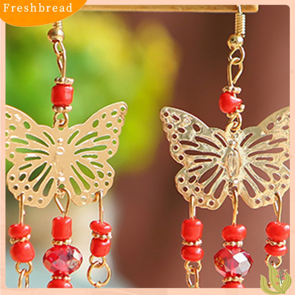 &lt; Freshbread &gt; 1pasang Lady Earrings Bulu Sintetis Bohemia Kreatif Jumbai Etnik Menjuntai Earrings Jewelry