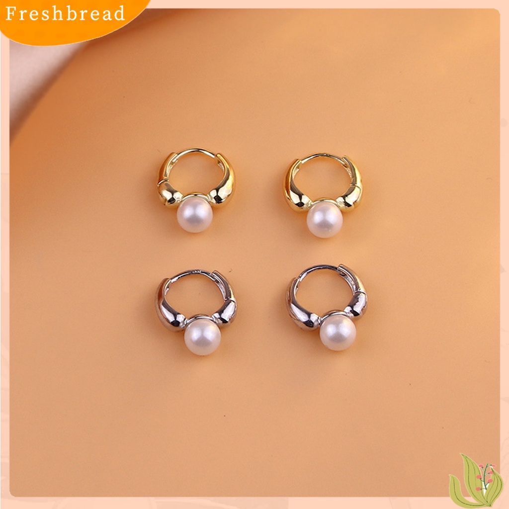 &lt; Freshbread &gt; 1pasang Drop Earrings Temperamen Retro Mutiara Imitasi Electroplating Piercing Dekorasi Perhiasan Ear Clasp Hoop Earrings Aksesoris Pakaian