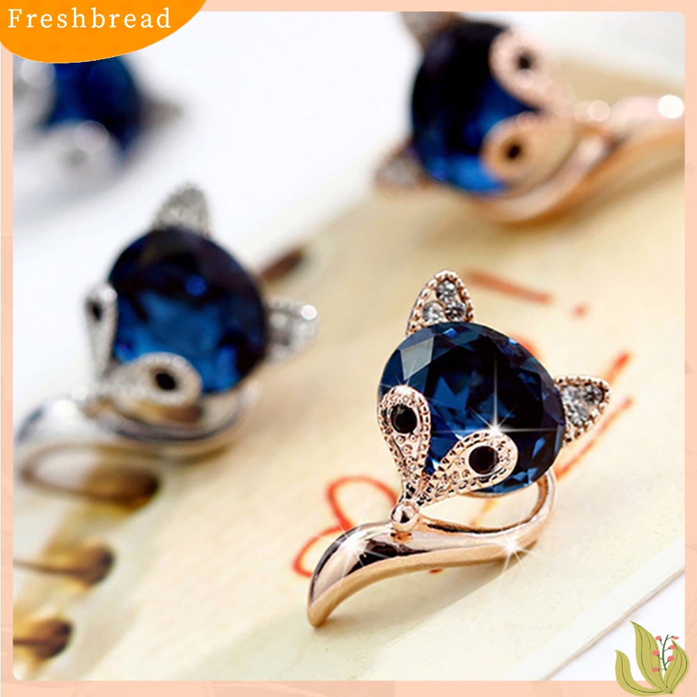 &lt; Freshbread &gt; Lucu Kartun Bentuk Rubah Berlian Imitasi Ear Studs Earrings Fashion Wanita Perhiasan Hadiah