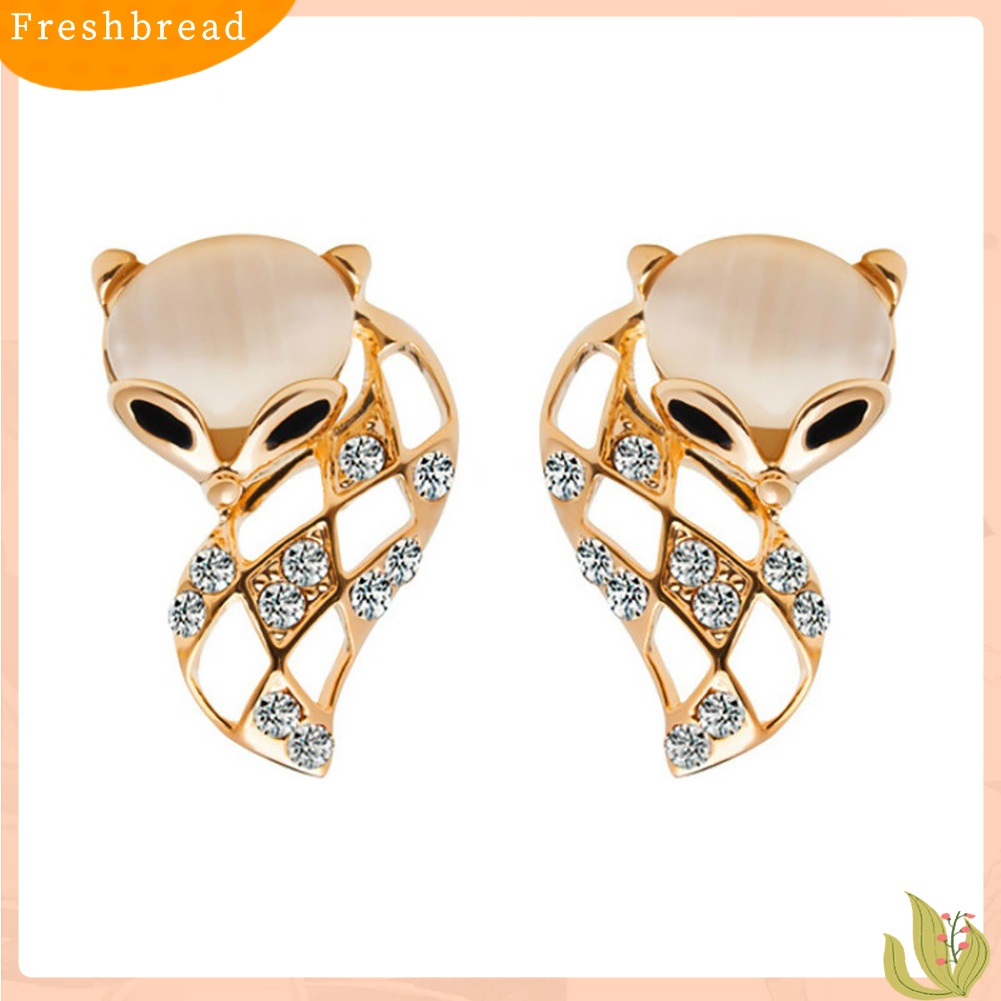 &lt; Freshbread &gt; Wanita Fashion Berongga Rubah Imitasi Opal Berlian Imitasi Telinga Studs Pesta Club Earrings