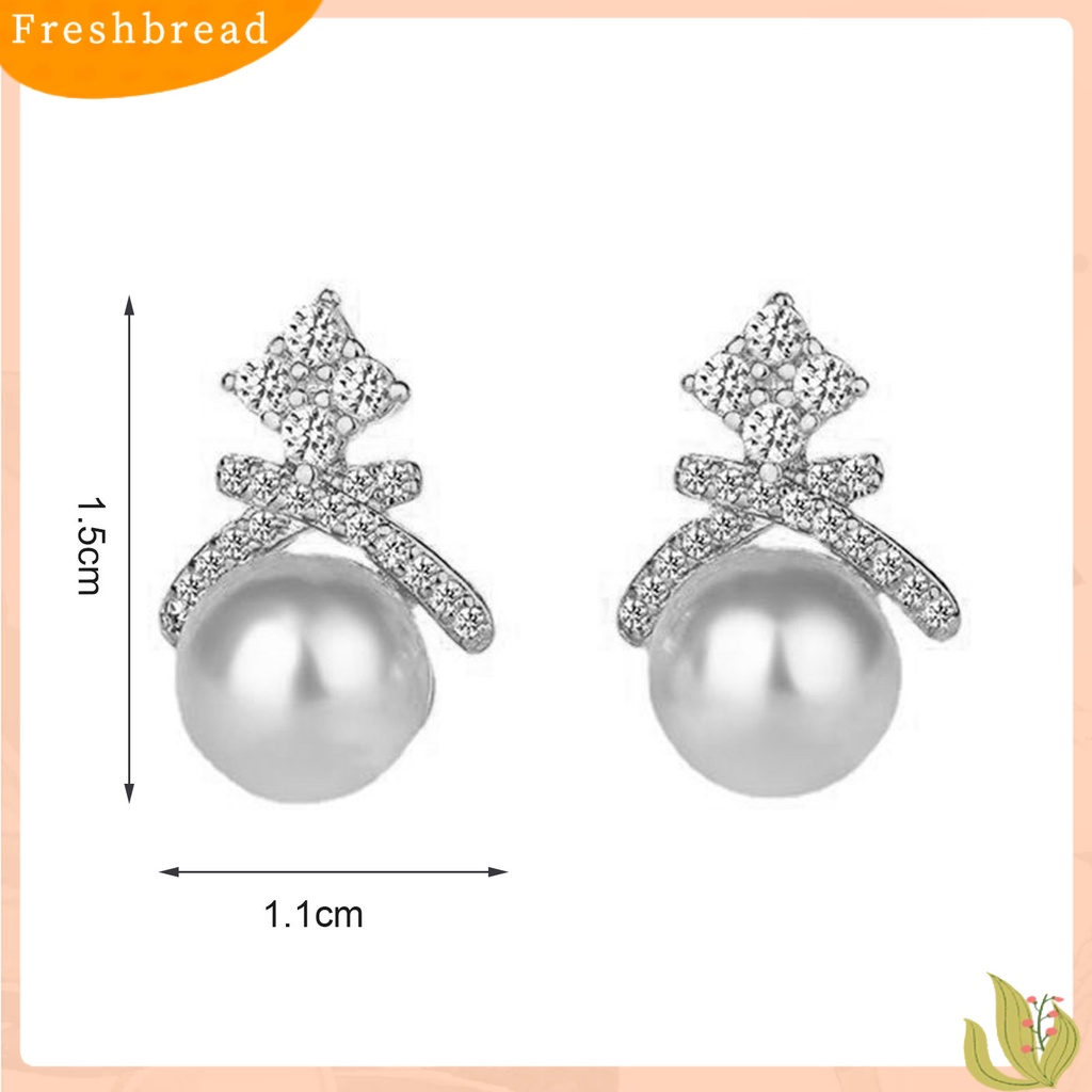 &lt; Freshbread &gt; 1pasang Ear Studs Hias Zircon Berlian Imitasi Mutiara Imitasi Bentuk Mahkota Electroplated Ear Ornament Tahan Luntur Aesthetic Fashion Pesta Lady Stud Earrings Untuk Pacaran