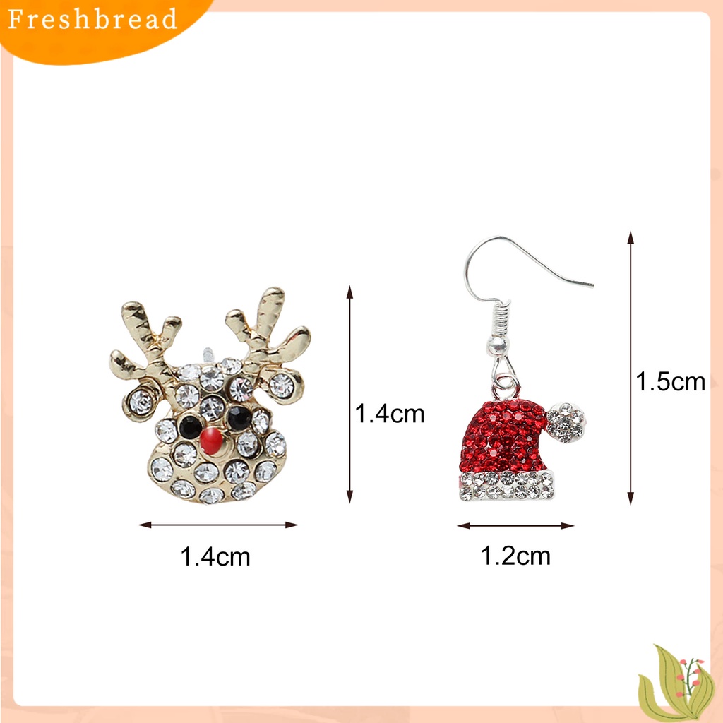 &lt; Freshbread &gt; 1pasang Drop Earrings Indah Topi Natal Bentuk Rusa Alloy Berlian Imitasi Tertanam Wanita Anting Kait Untuk Pesta