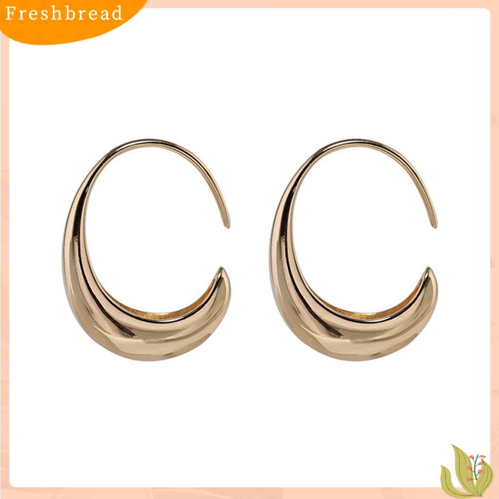 &lt; Freshbread &gt; 1pasang Anting Huggie Wanita Warna Solid Permukaan Halus Kilau Sederhana Bentuk Tetesan Air Women Earrings Perhiasan Perempuan