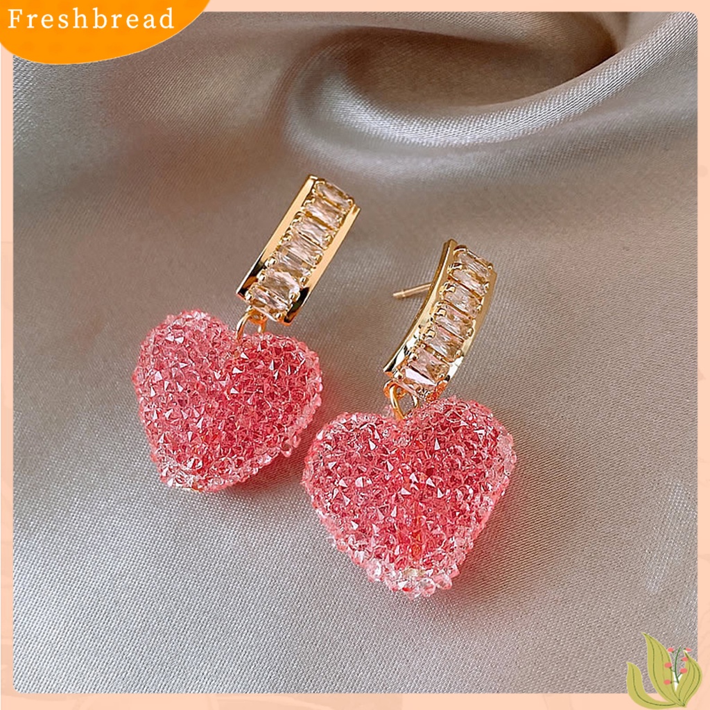 &lt; Freshbread &gt; 1pasang Anting Menjuntai Temperamen Mengkilap Elegan Geometris Berkilau Dekorasi Cubic Zirconia Wanita Cinta Hati Liontin Drop Earrings Perhiasan Untuk Perjamuan