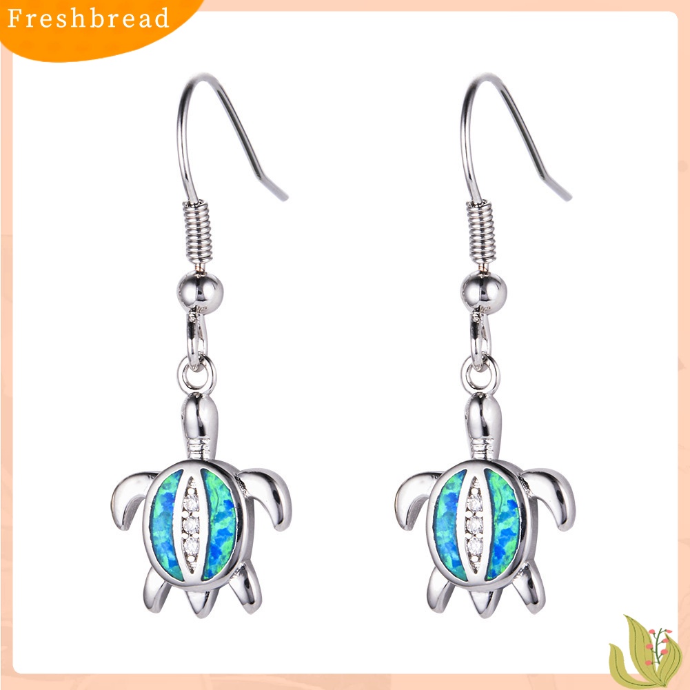 &lt; Freshbread &gt; Lucu Wanita Faux Opal Berlian Imitasi Hias Turtle Menjuntai Kait Anting Perhiasan Hadiah