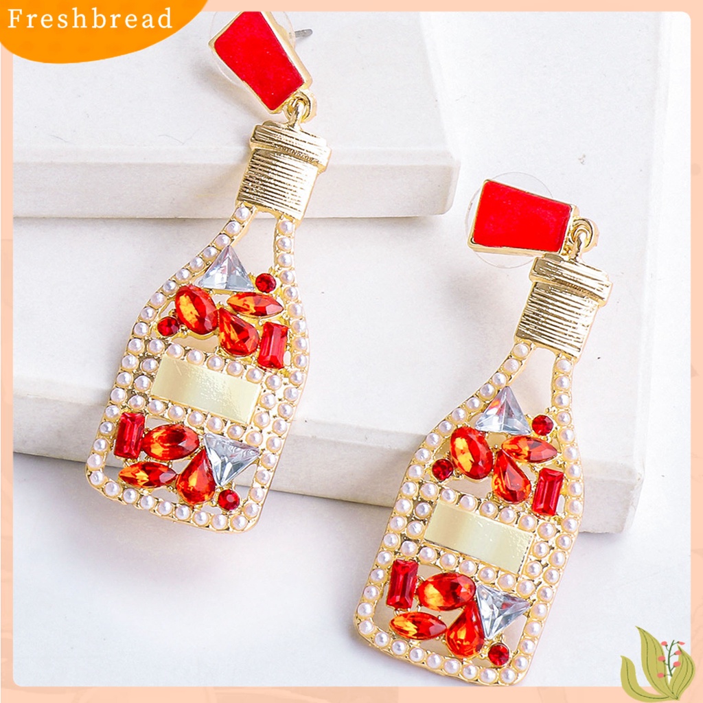 &lt; Freshbread &gt; 1pasang Anting Wanita Botol Anggur Berlian Imitasi Kreatif Vintage Anting Menjuntai Tahan Lama Untuk Perjamuan