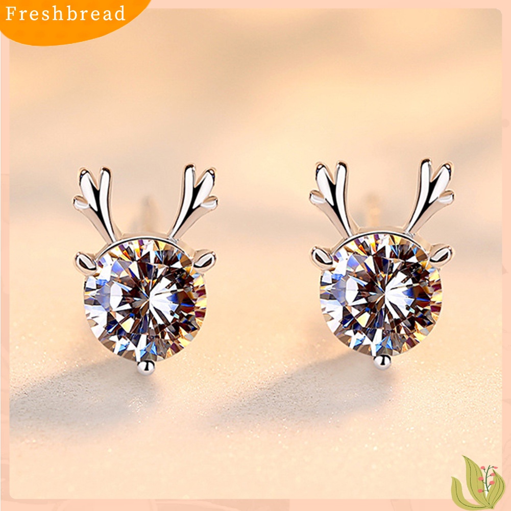 &lt; Freshbread &gt; Cute Elk Deer Berlian Imitasi Bertatahkan Telinga Studs Wanita Perhiasan Pesta Anting Natal