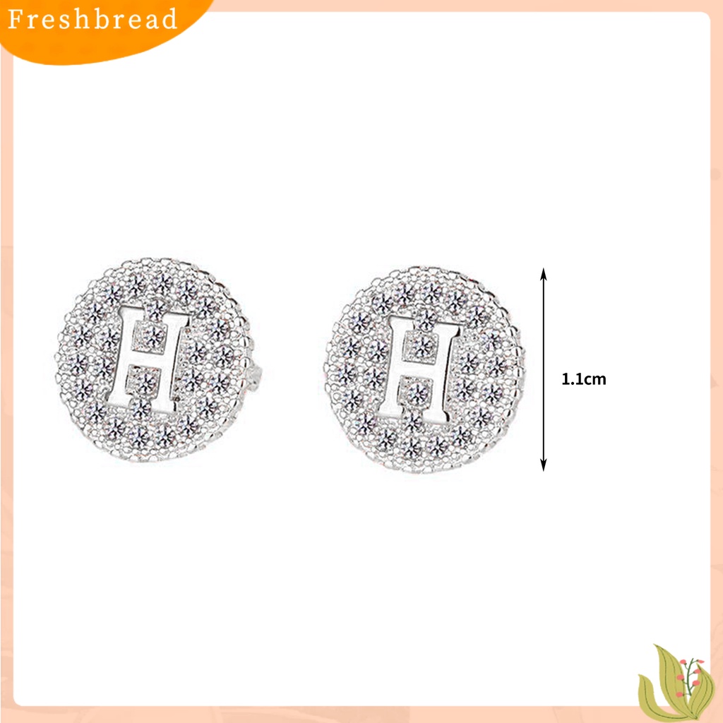 &lt; Freshbread &gt; 1pasang Ear Studs Round Cool Golden/Silver Color Mini Sparkling Rhinestone H Huruf Wanita Anting Perhiasan Fashion