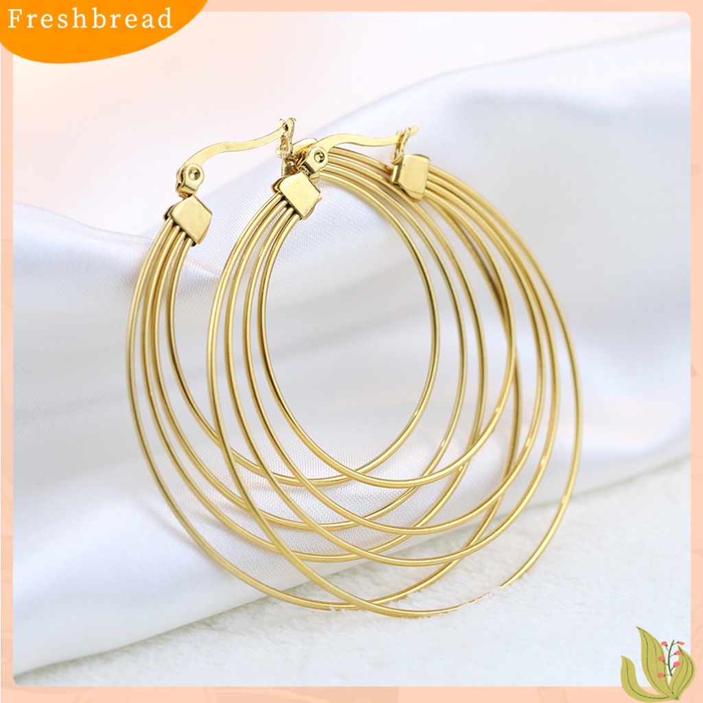 &lt; Freshbread &gt; 1pasang Anting Wanita Berlebihan Gaya Perancis Geometris Mewah Mengkilap Tinggi Dekorasi Warna Emas Lingkaran Besar Hoop Earrings Aksesoris Pakaian